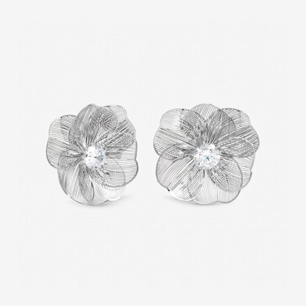 Jon Richard Rhodium Plated Crystal Statement Flower Earrings