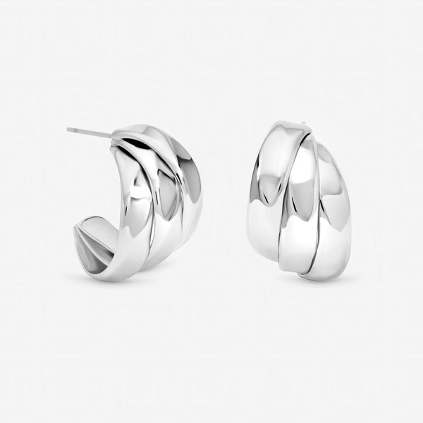 Jon Richard Silver Plated Multirow Molten Hoop Earrings