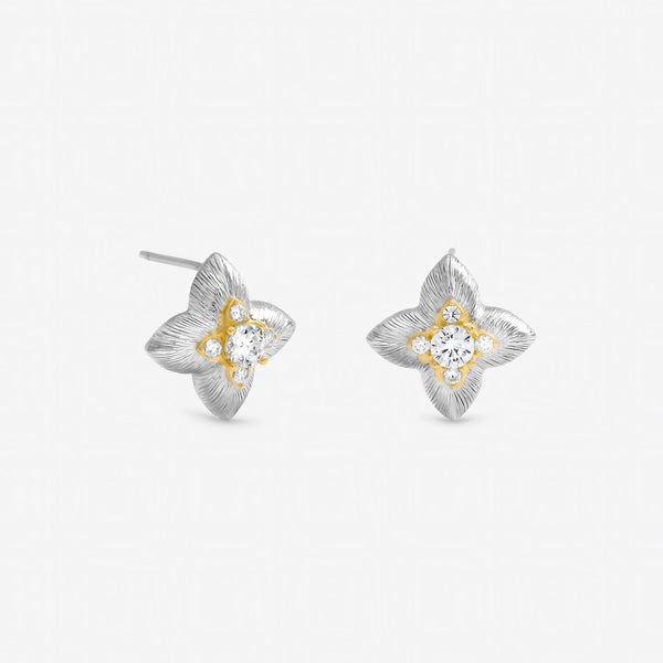 Jon Richard Two Tone Cubic Zirconia Clover Stud Earrings