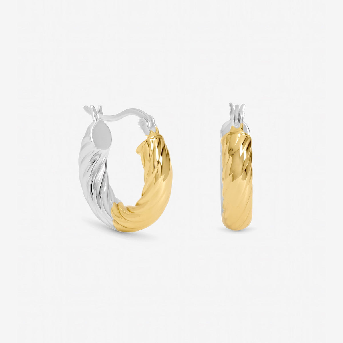 Inicio Sterling Silver Two Tone Textured Twist Hoop Earrings