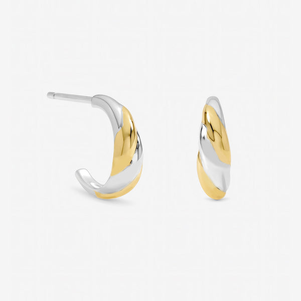 Inicio Sterling Silver Two Tone Twist Hoop Earrings