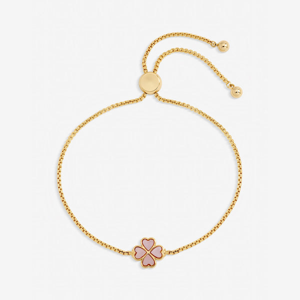 Jon Richard Gold Plated and Pink Enamel Heart Clover Toggle Bracelet