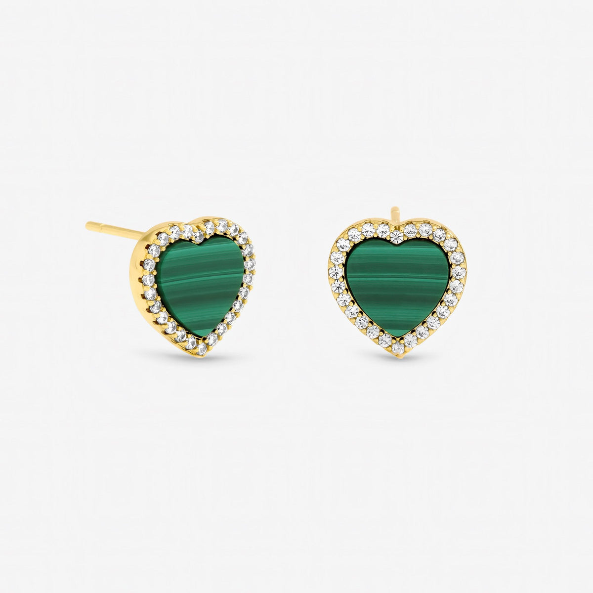 Jon Richard Gold Plated Crystal and Malachite Heart Stud Earrings