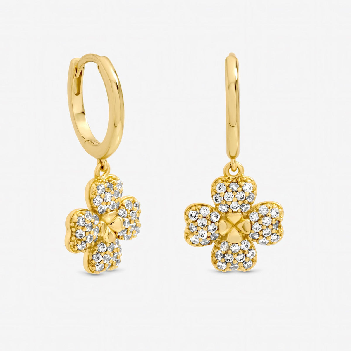 Jon Richard Gold Plated and Pave Clover Huggie Earrings