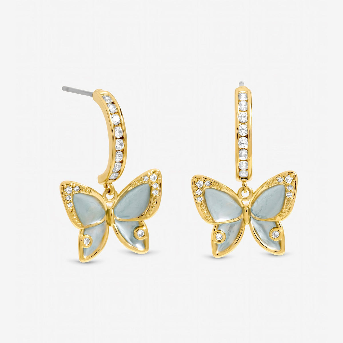 Jon Richard Gold Plated Pave and Blue Butterfly Half Hoop Earrings