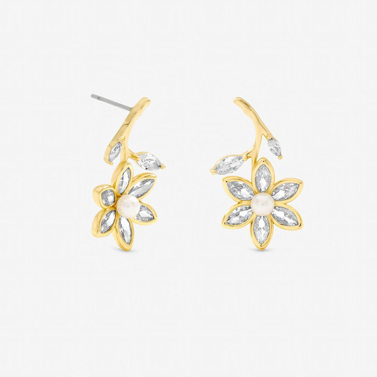 Jon Richard Gold Plated Crystal and Pearl Flower Drop Earrings