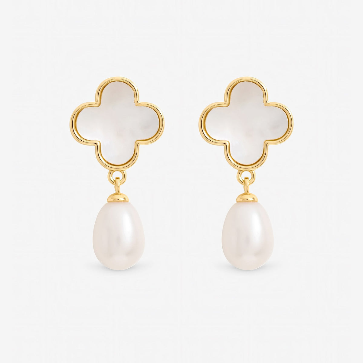 Jon Richard Gold Plated Mother of Pearl Clover and Pearl Drop Earrings