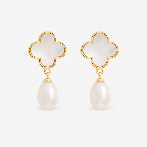 Jon Richard Gold Plated Mother of Pearl Clover and Pearl Drop Earrings