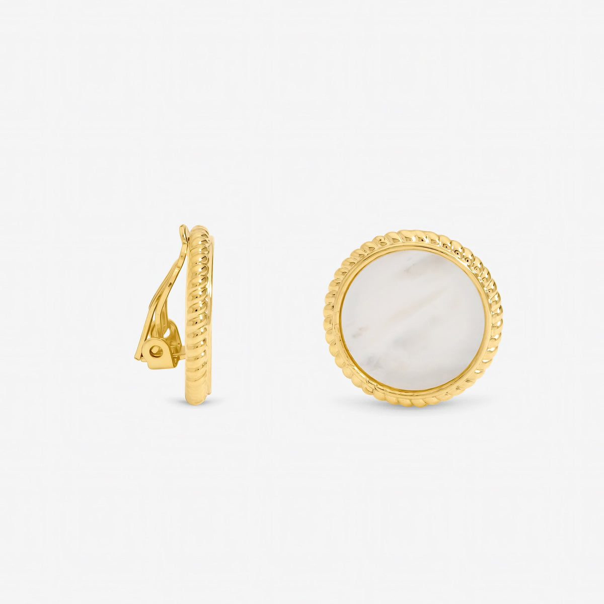 Jon Richard Gold Plated and Mother of Pearl Round Clip Earrings