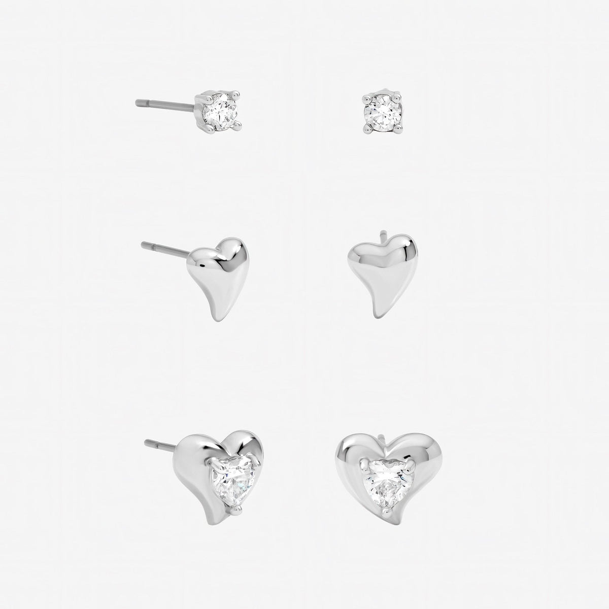 Jon Richard Rhodium Plated and Cubic Zirconia Heart Earrings - Multipack