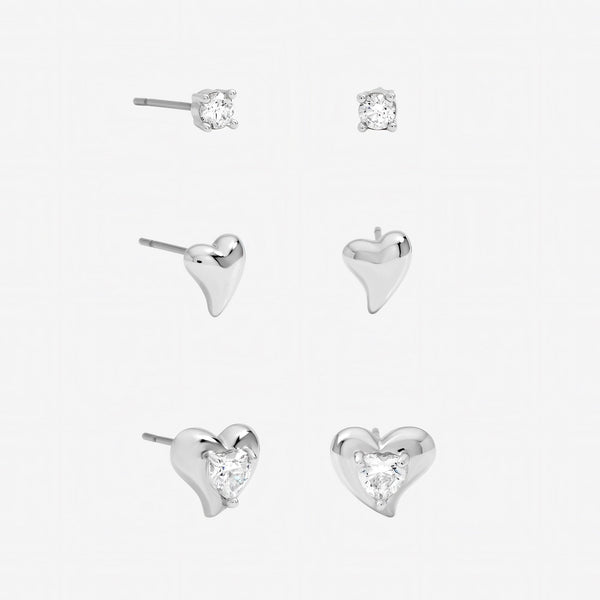 Jon Richard Rhodium Plated and Cubic Zirconia Heart Earrings - Multipack