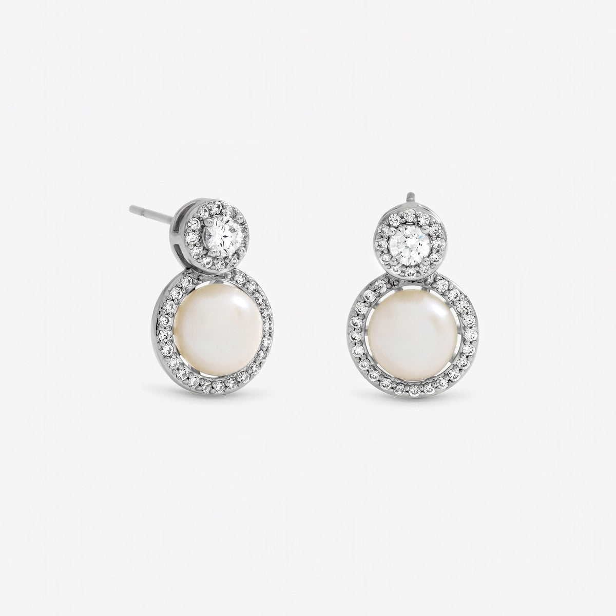 Jon Richard Rhodium Plated Pave and Fresh Water Halo Earrings