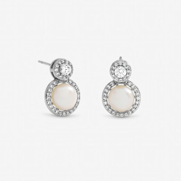 Jon Richard Rhodium Plated Pave and Fresh Water Halo Earrings