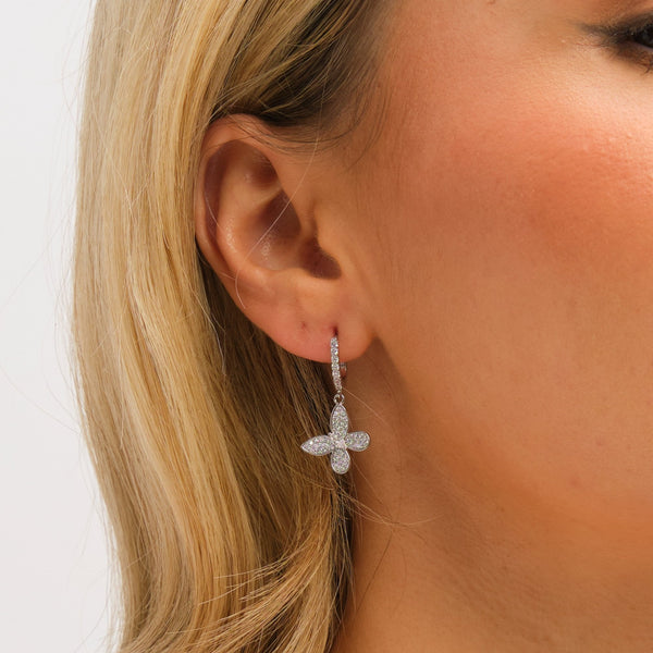 Jon Richard Rhodium Plated and Pave Butterfly Huggie Earrings