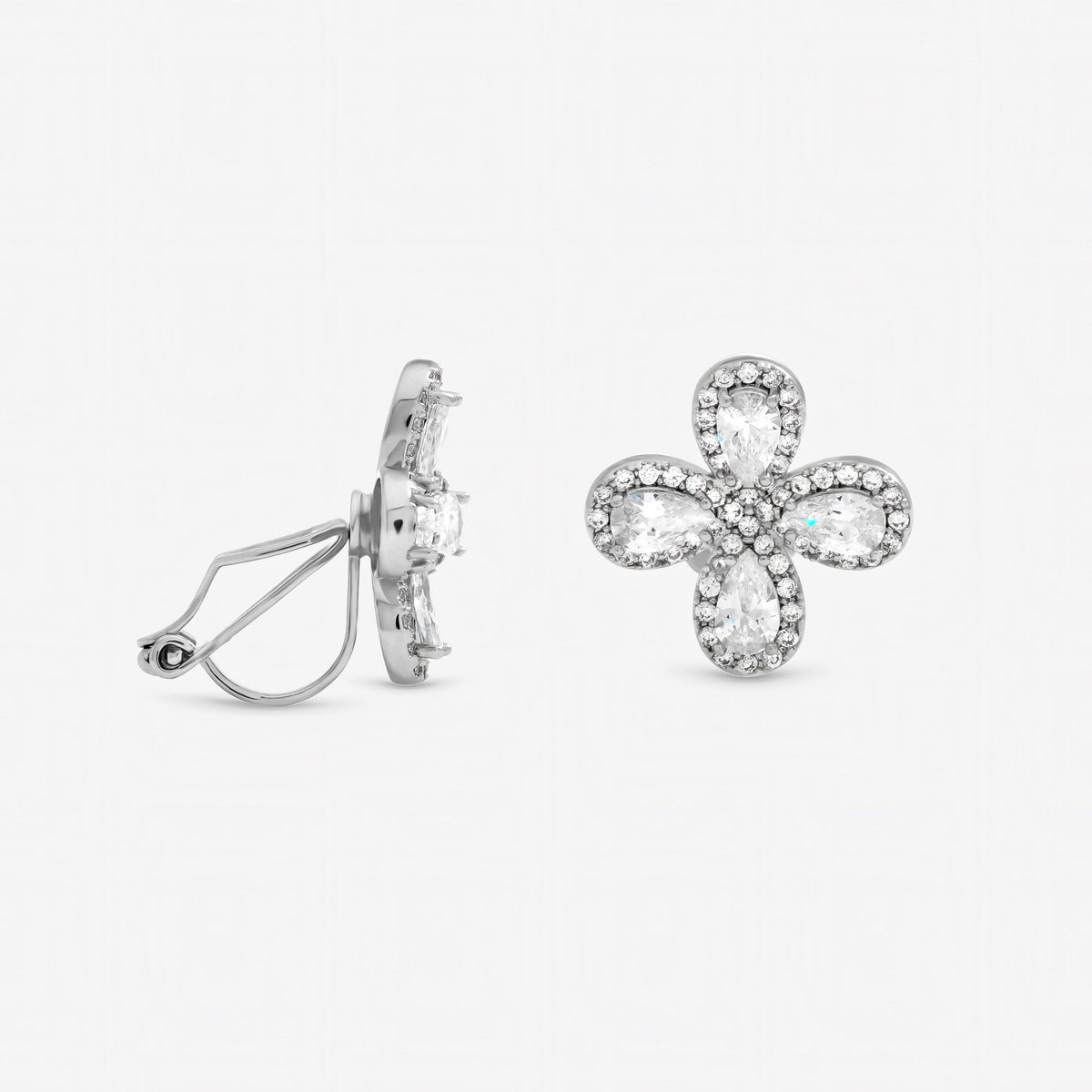 Jon Richard Rhodium Plated and Crystal Floral Clip Earrings
