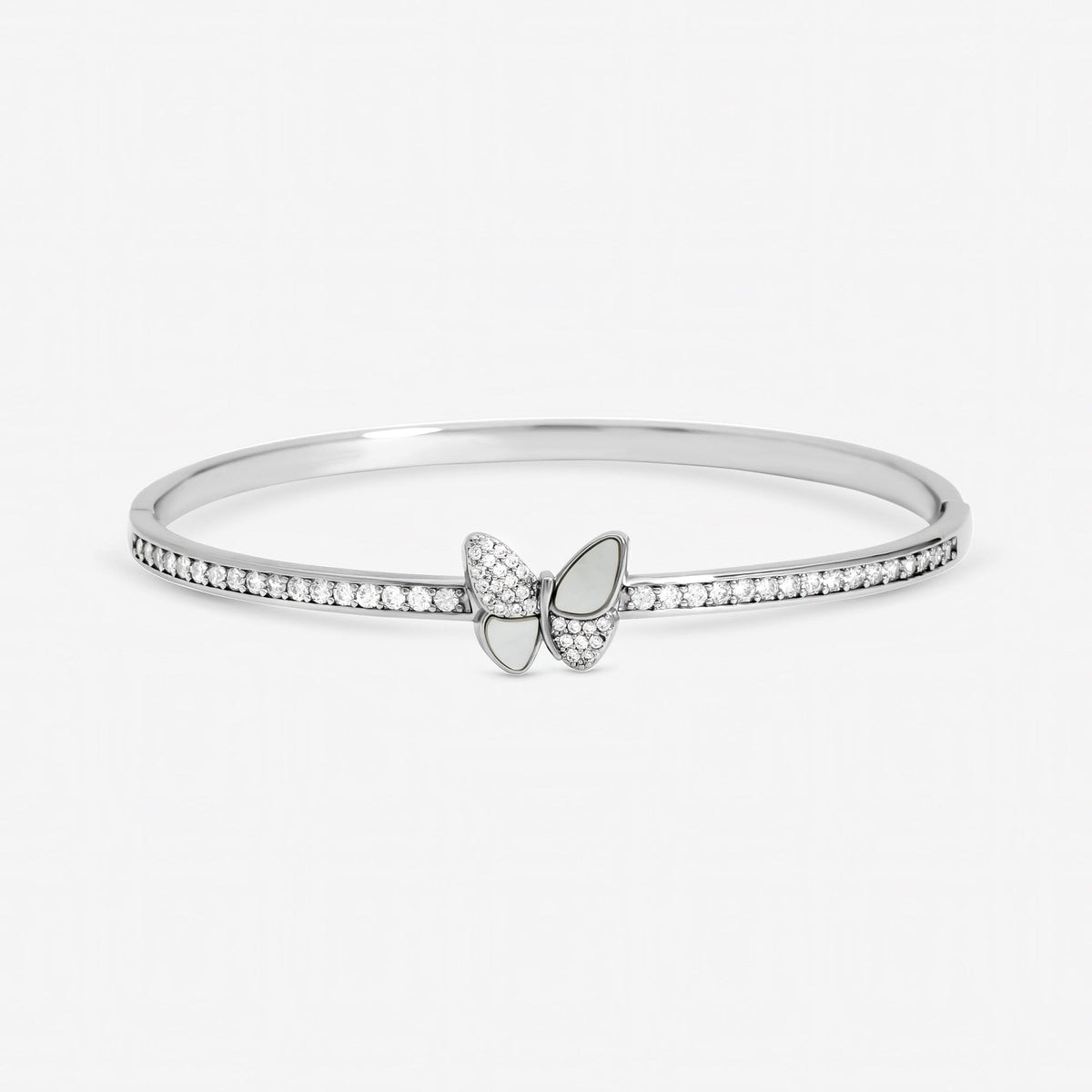 Jon Richard Rhodium Plated Pave and Mother of Pearl Butterfly Bangle