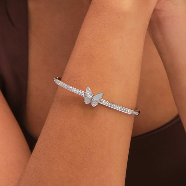Jon Richard Rhodium Plated Pave and Mother of Pearl Butterfly Bangle