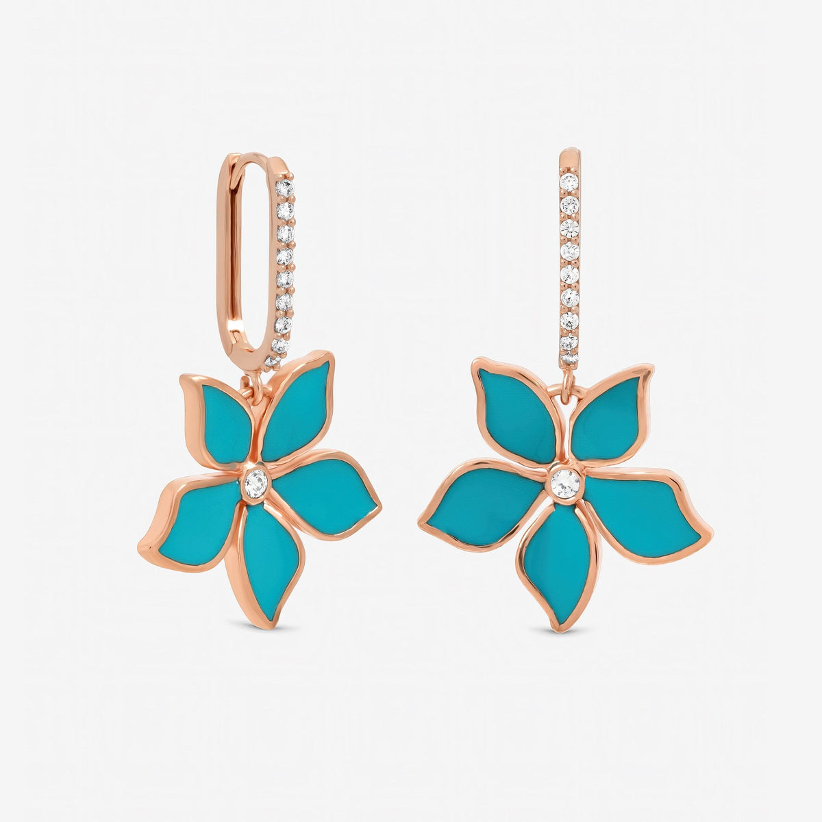 Jon Richard Rose Gold and Blue Floral Drop Earrings