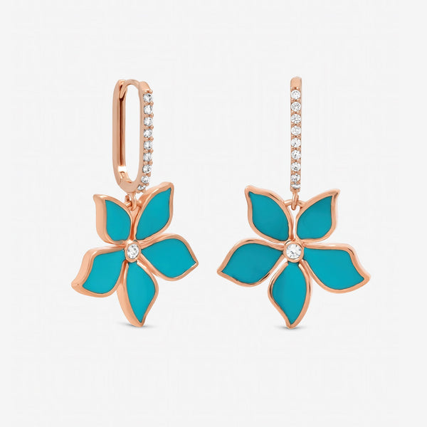 Jon Richard Rose Gold and Blue Floral Drop Earrings