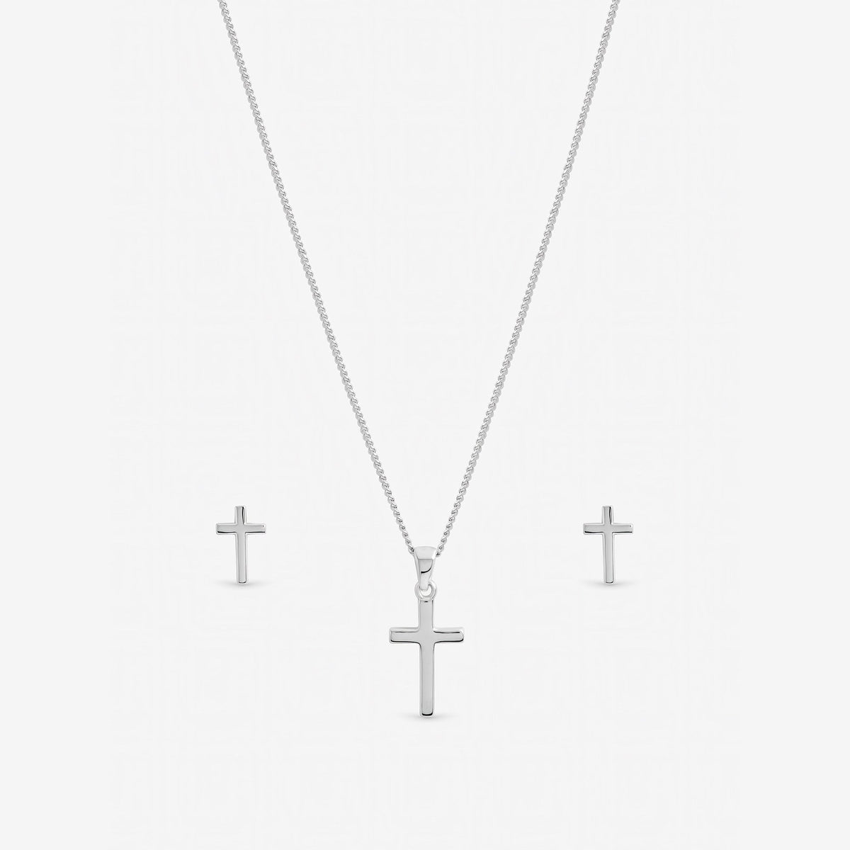 Inicio Sterling Silver Polished Cross Set - Gift Box