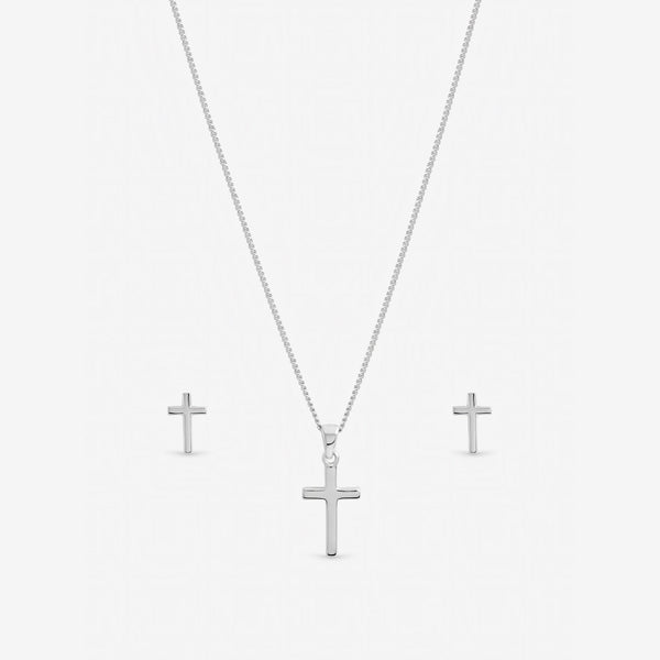 Inicio Sterling Silver Polished Cross Set - Gift Box