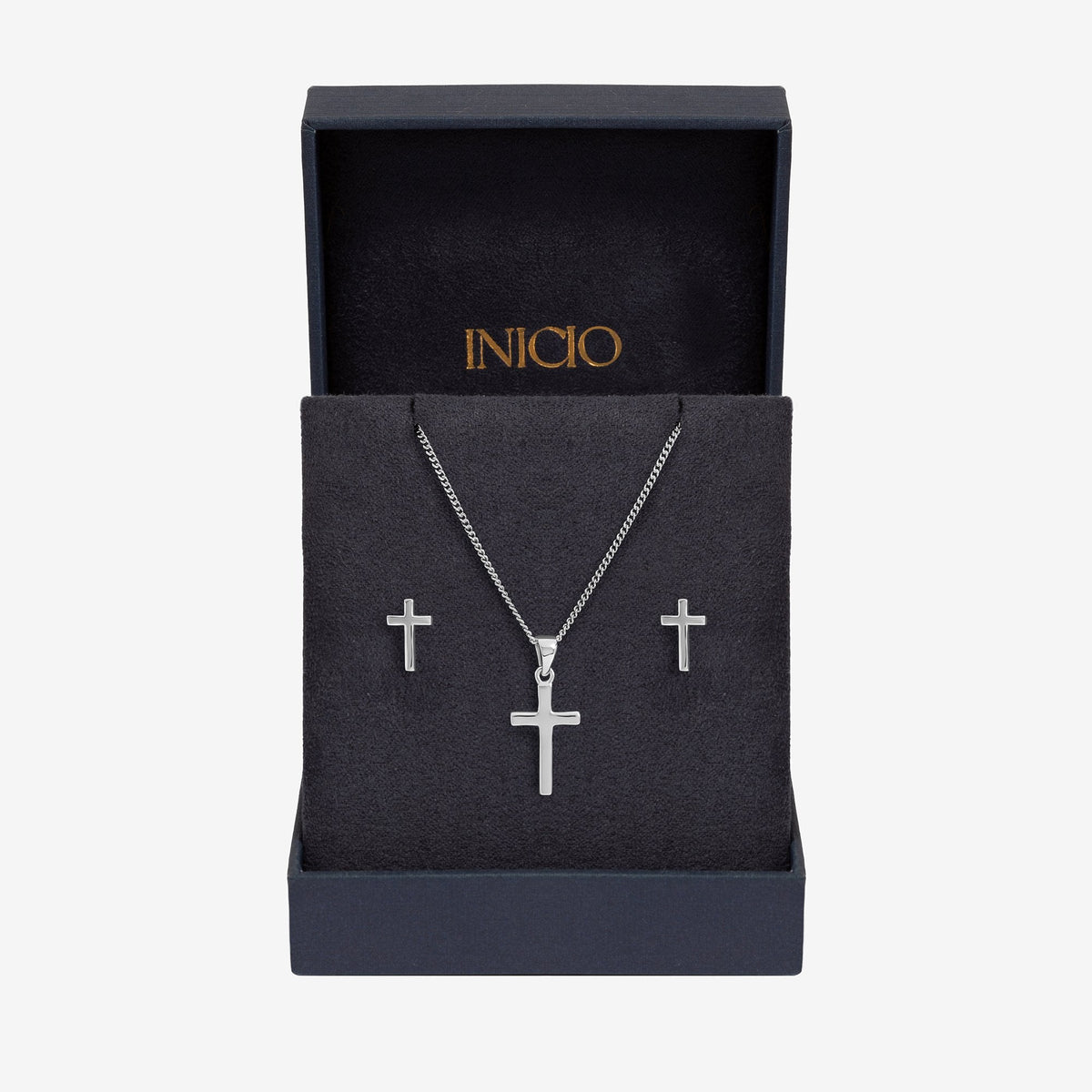 Inicio Sterling Silver Polished Cross Set - Gift Box