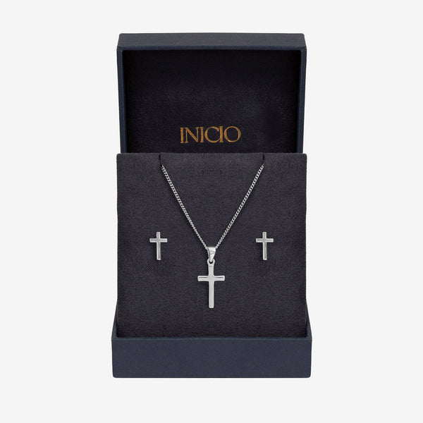 Inicio Sterling Silver Polished Cross Set - Gift Box