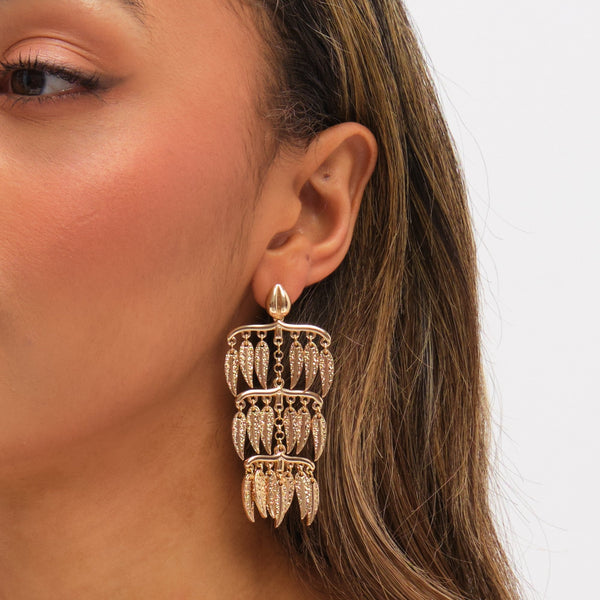 Mood Gold Plated Cascading Leaf Earrings
