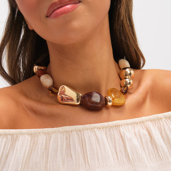 Mood Gold Polished and Resin Allway Necklace