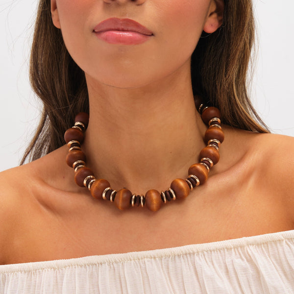 Mood Gold Plated and Wood Orb Necklace