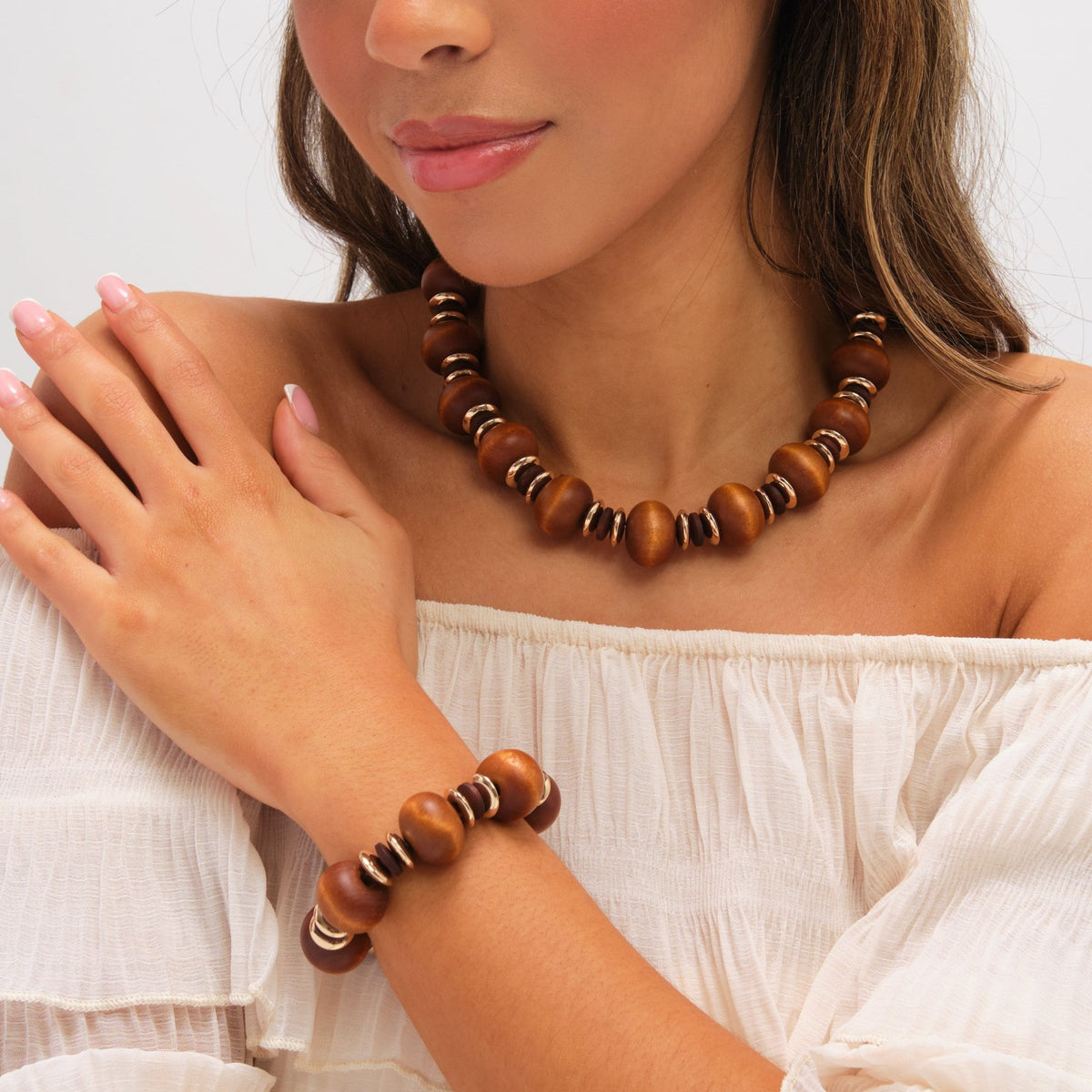 Mood Gold Plated and Wood Orb Necklace
