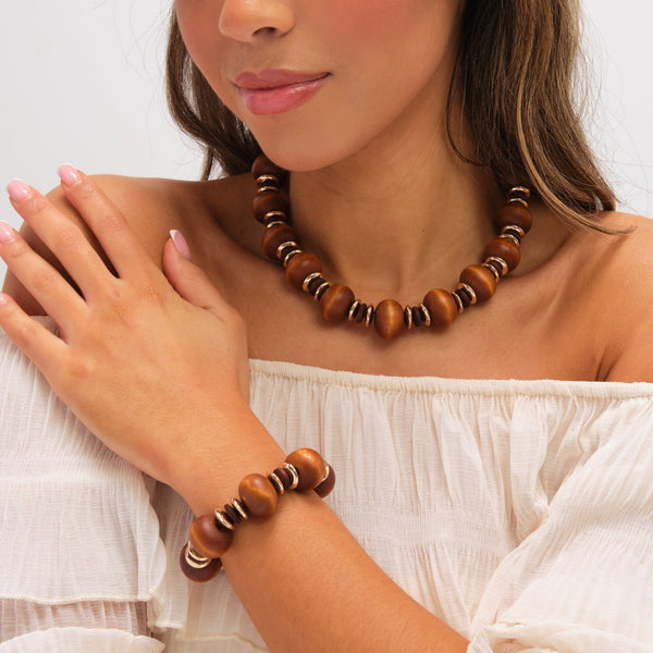 Mood Gold Plated and Wood Orb Necklace