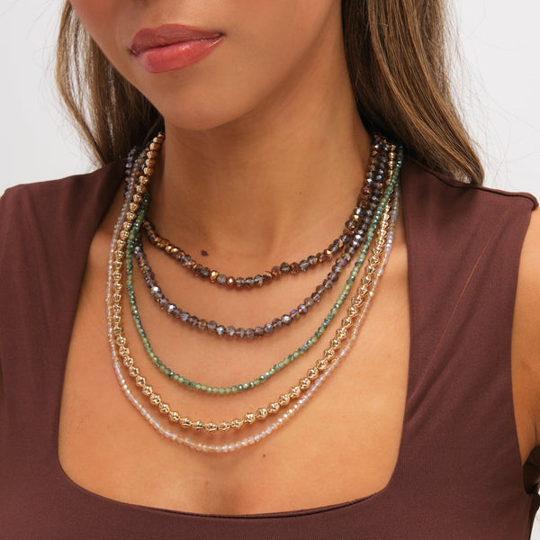 Mood Gold Plated and Polished Multi Colour Beaded Multirow Necklace