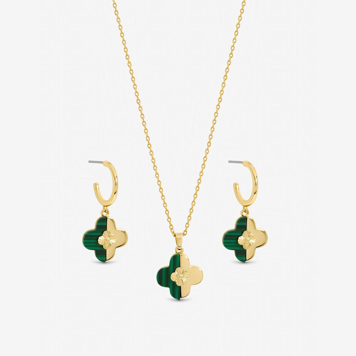 Inicio Gold Plated and Malachite Clover Set - Gift Box