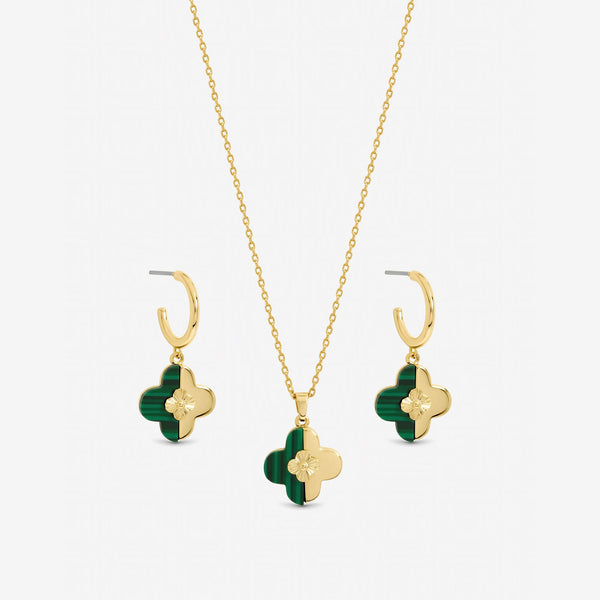 Inicio Gold Plated and Malachite Clover Set - Gift Box