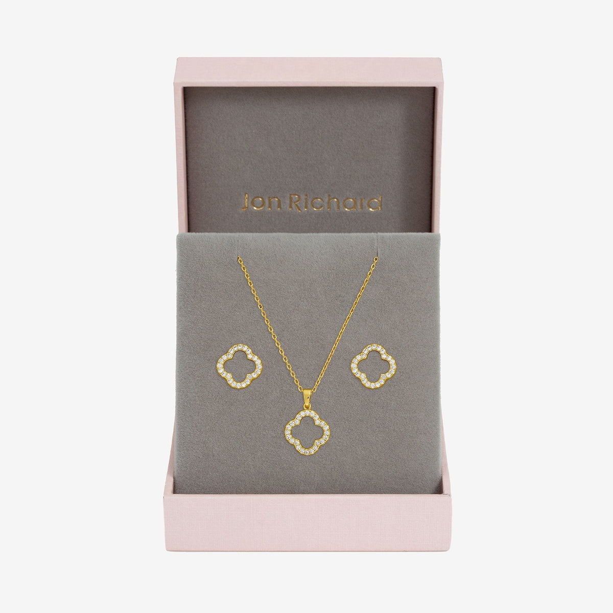 Jon Richard Gold Plated Cubic Zirconia Open Clover Set - Gift Box