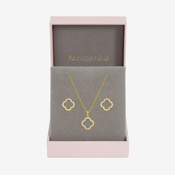 Jon Richard Gold Plated Cubic Zirconia Open Clover Set - Gift Box