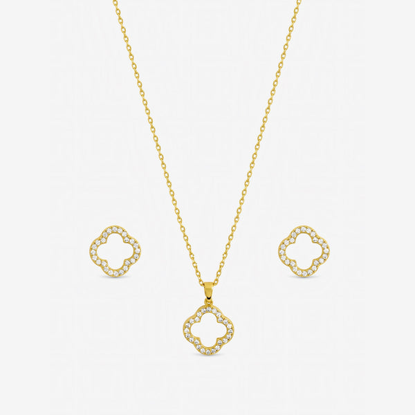 Jon Richard Gold Plated Cubic Zirconia Open Clover Set - Gift Box