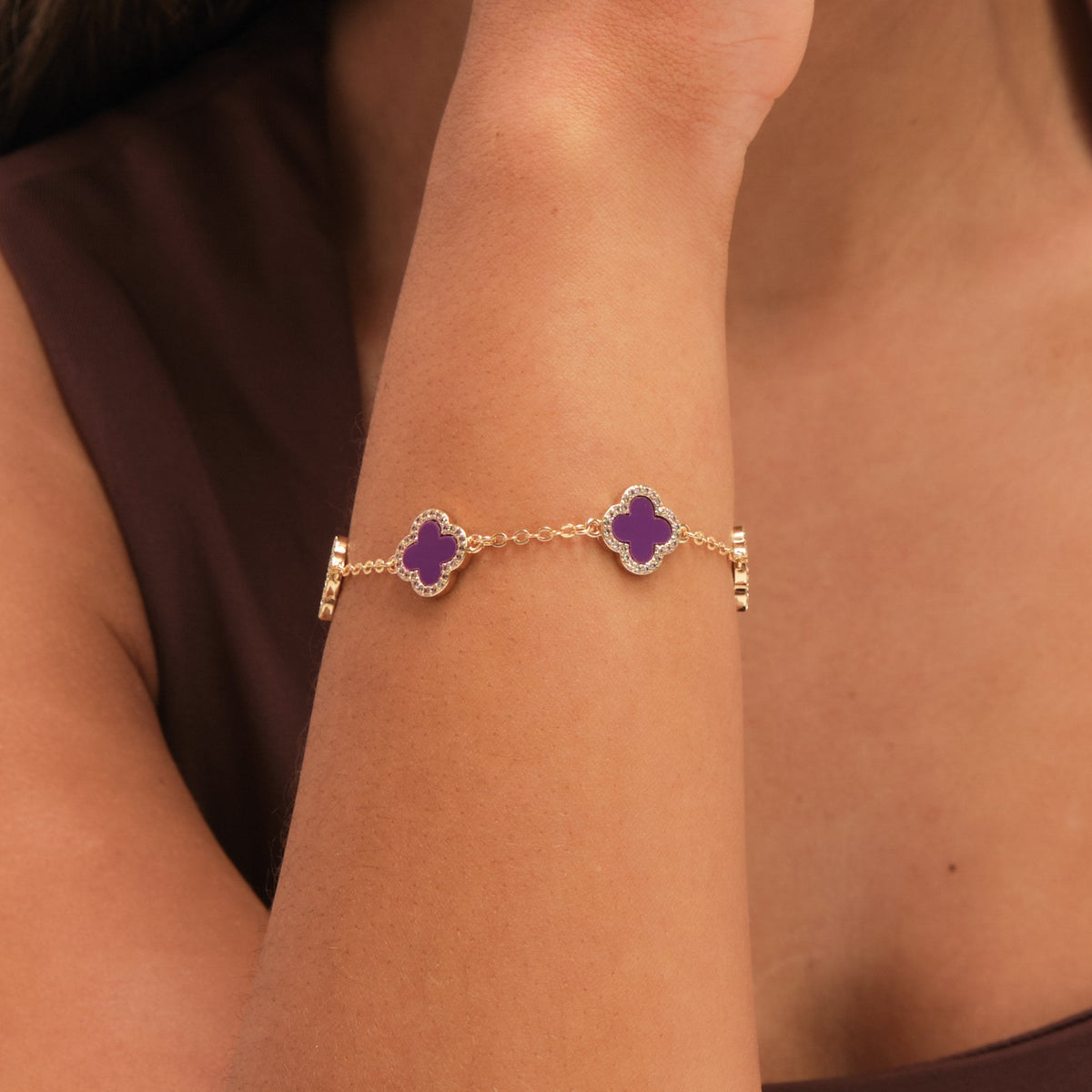 Jon Richard Gold Plated Purple Clover Station Bracelet