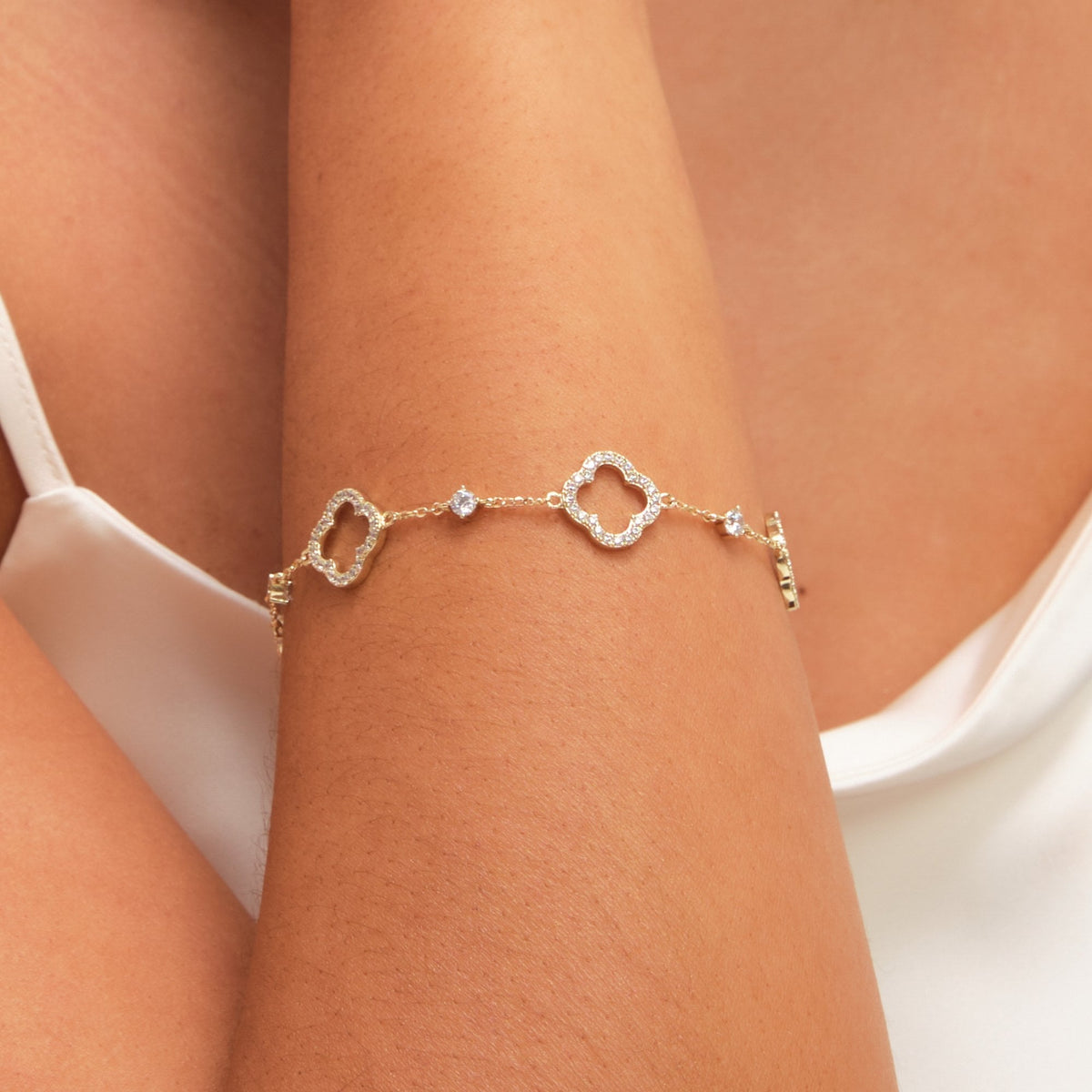 Jon Richard Gold Plated Pave and Crystal Open Clover Bracelet
