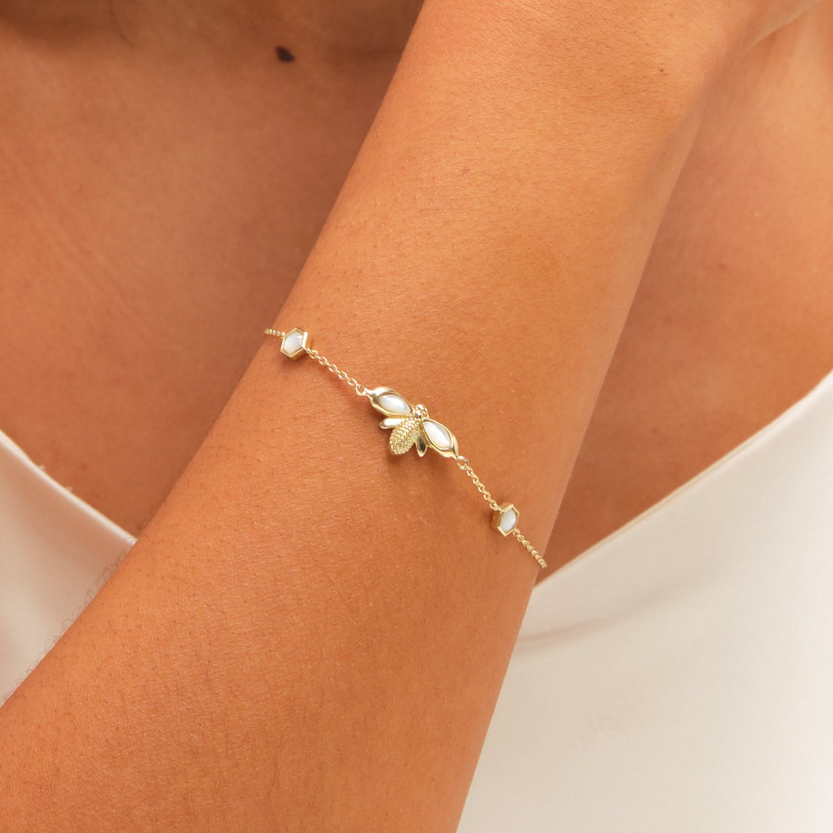 Jon Richard Gold Plated and Mother of Pearl Bumblebee Bracelet