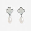 Jon Richard Rhodium Plated Pearl and Mother of Pearl Clover Drop Earrings