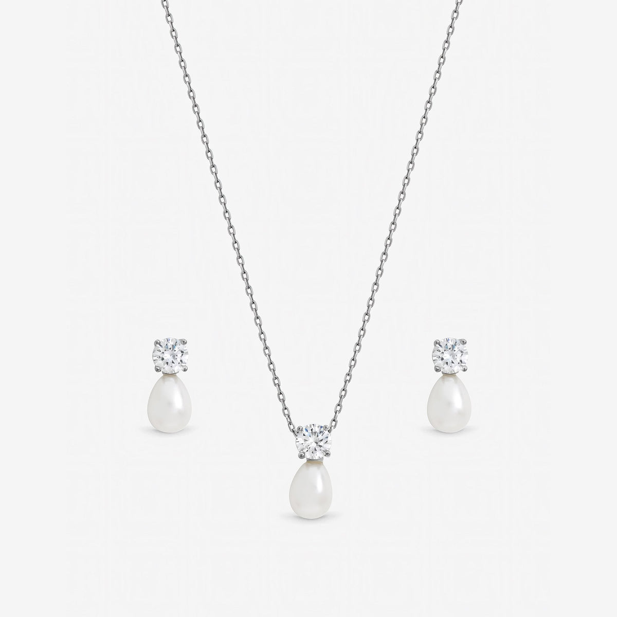 Jon Richard Rhodium Plated Crystal and Pearl Bridal Set - Gift Box