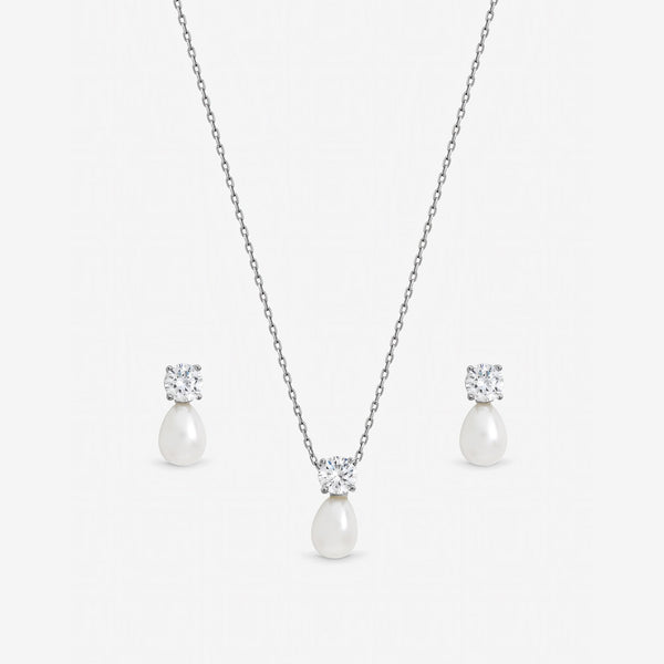 Jon Richard Rhodium Plated Crystal and Pearl Bridal Set - Gift Box