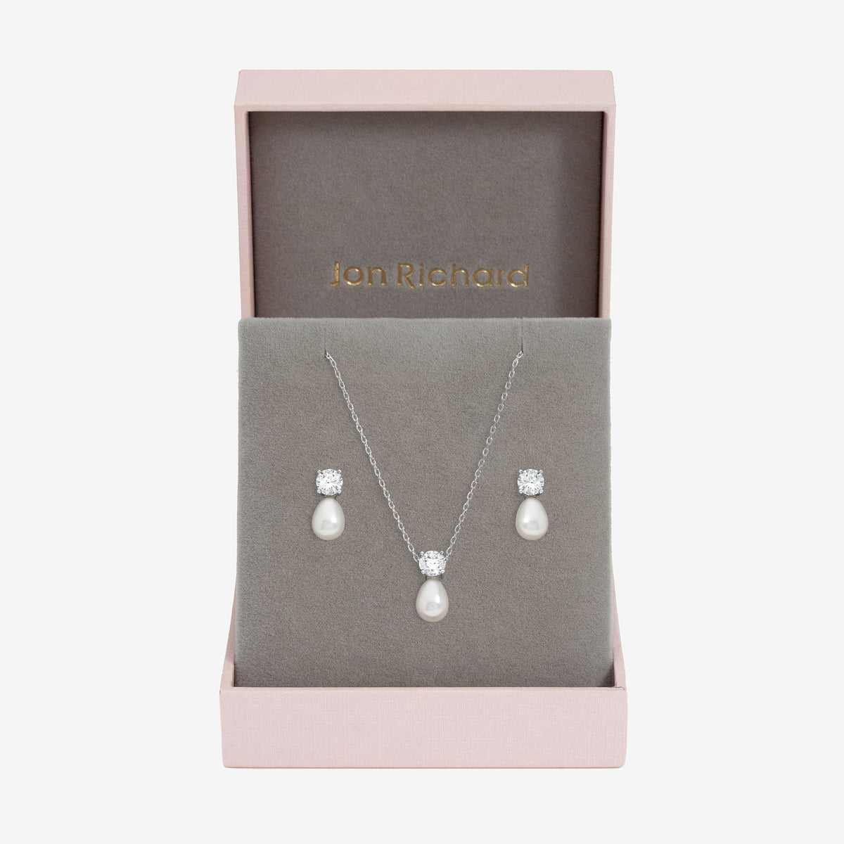 Jon Richard Rhodium Plated Crystal and Pearl Bridal Set - Gift Box