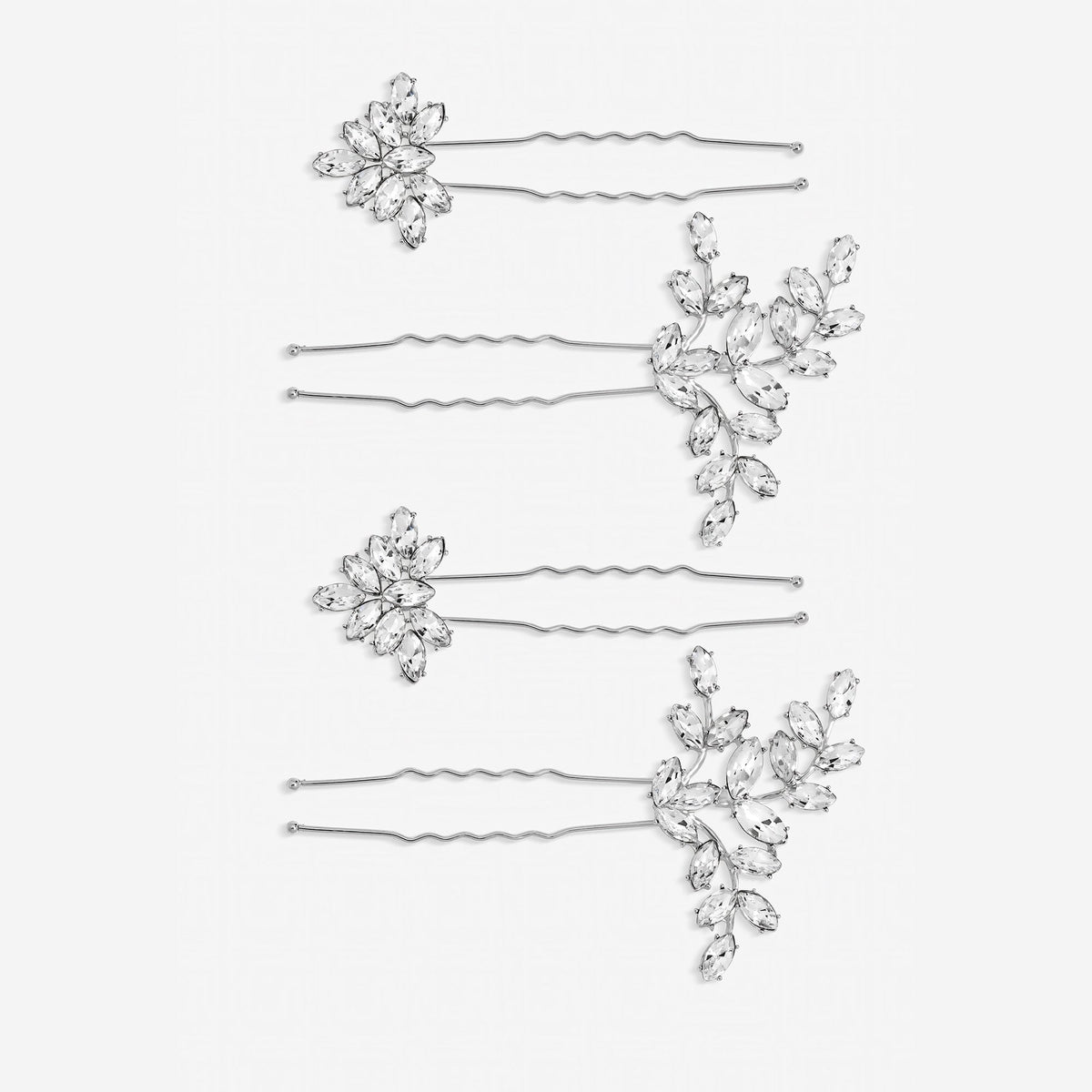 Mood Silver Plated Crystal Hair Pins - Pack of 4