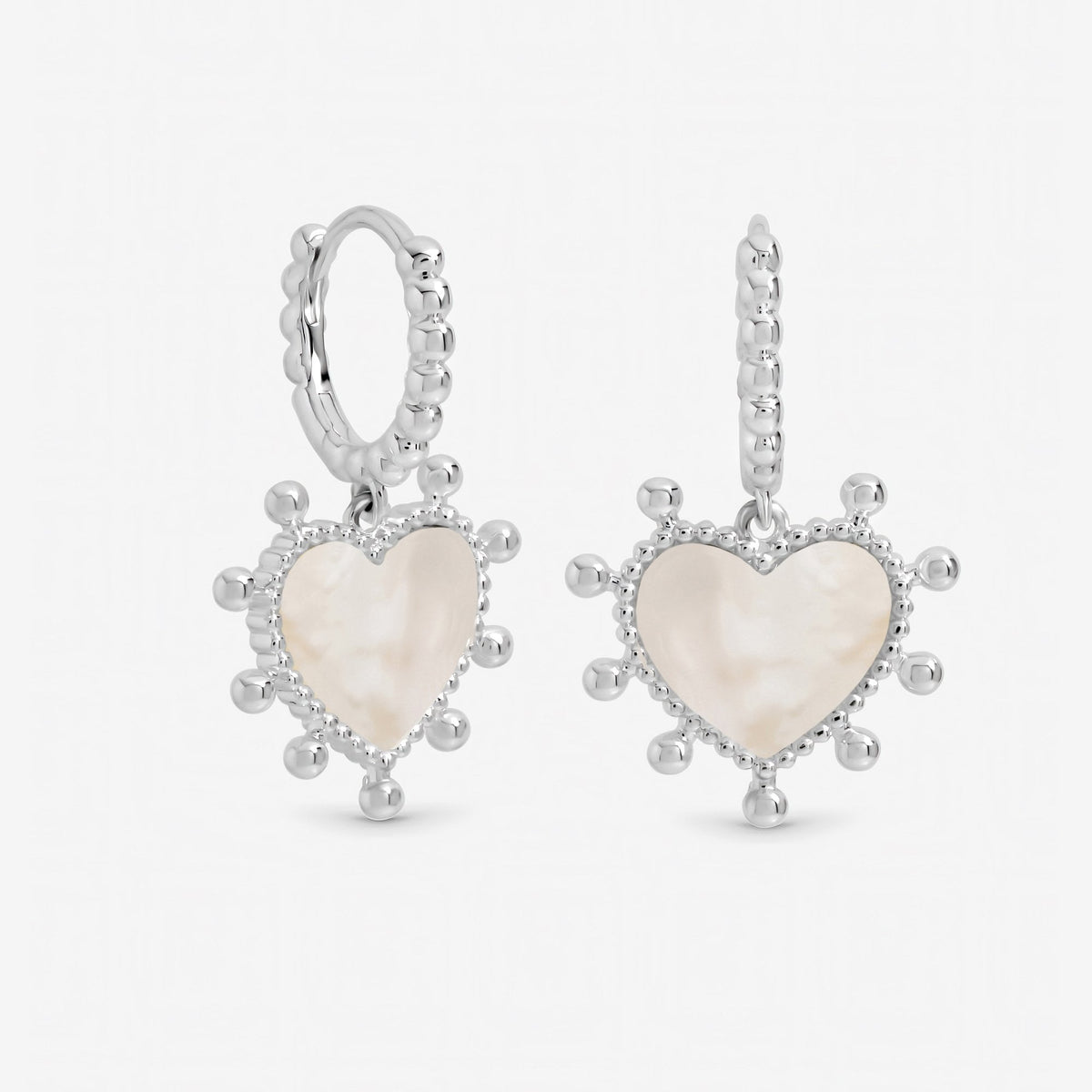 Inicio Sterling Silver Mother of Pearl Heart Charm Hoop Earrings
