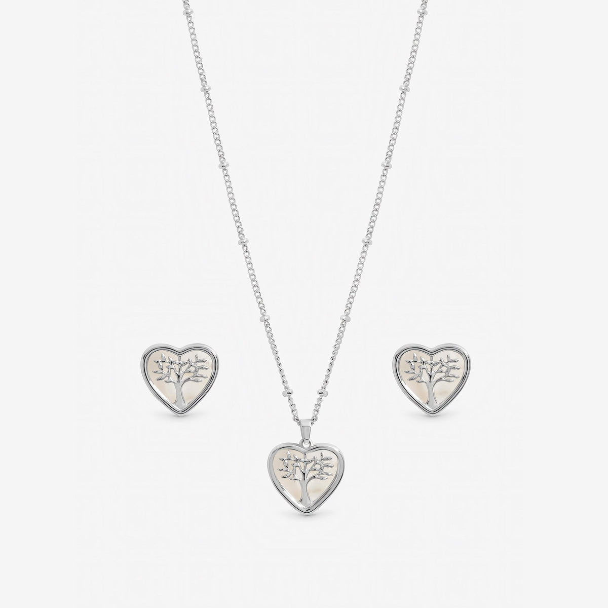 Inicio Sterling Silver Mother of Pearl Tree Of Love Heart Set - Gift Box