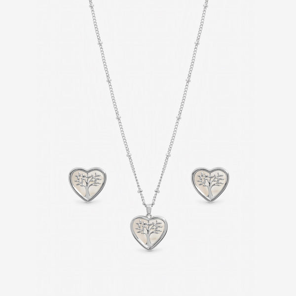 Inicio Sterling Silver Mother of Pearl Tree Of Love Heart Set - Gift Box