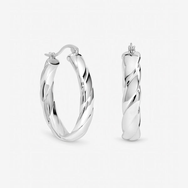 Inicio Sterling Silver Polished Textured Oval Hoop Earrings